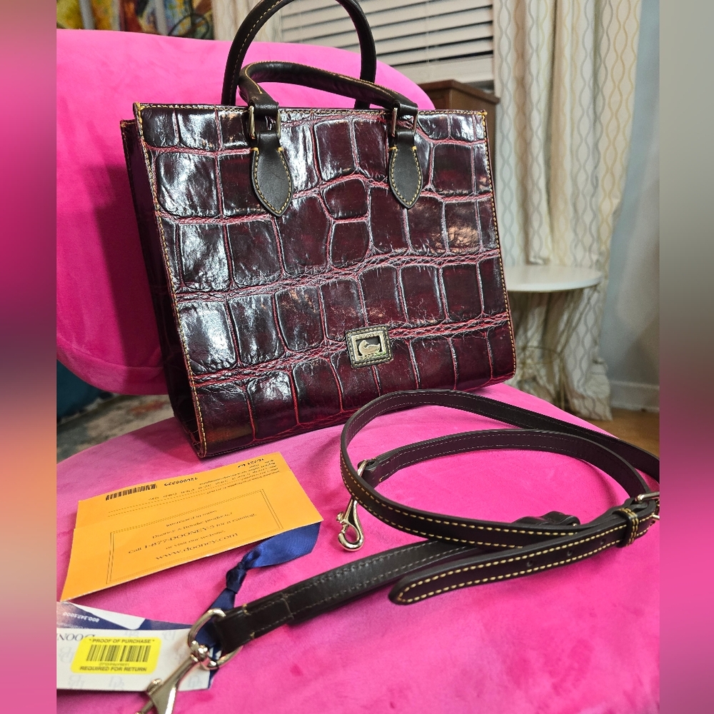 Dooney & Bourke Burgundy Crocodile-Embossed Satchel